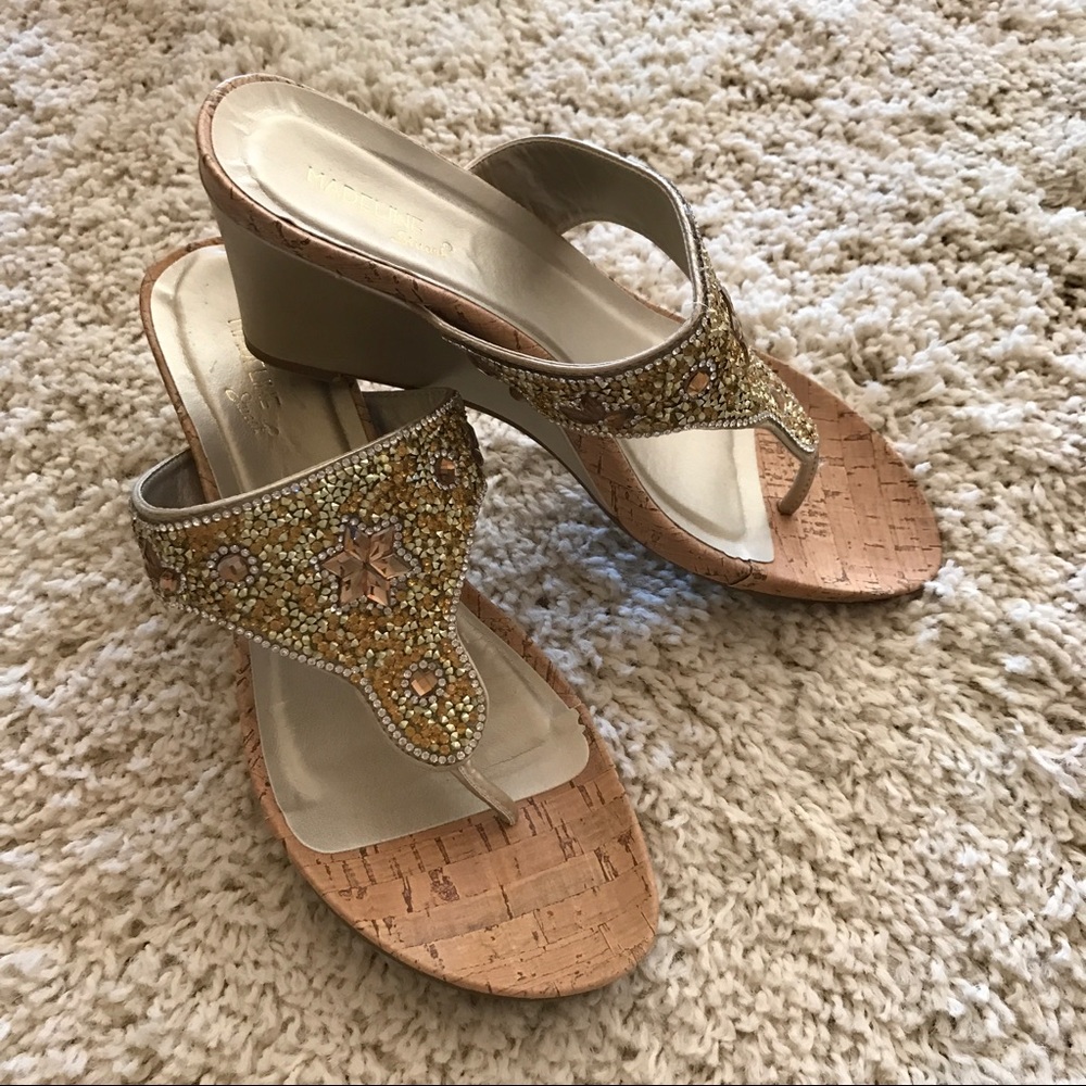 Sequined Gold Cork Wedges